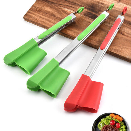 Food tongs, barbecue tongs, food tongs, bread tongs, barbecue and frying spatula, two-in-one silicone salad buffet